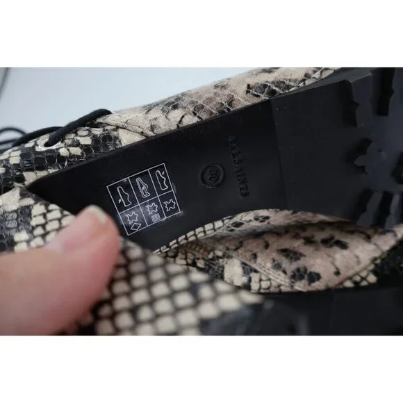 AllSaints Micaela Snake Print Leather Peep Toe Boots Size EU 40 US 9.5/10 Grey - Picture 10 of 14